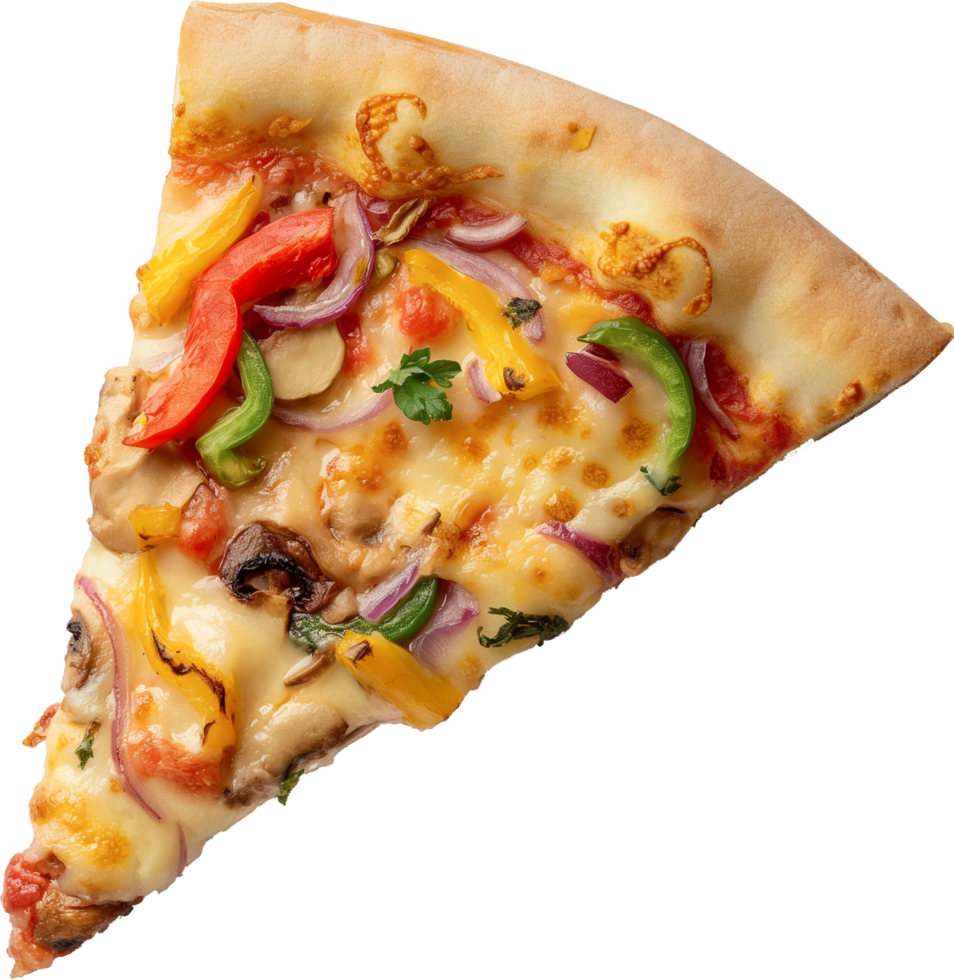 A delicious Veggie Pizza Slice isolated on a transparent background png
