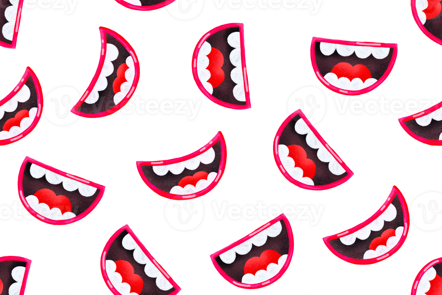 Seamless pattern with cartoon smiles on an isolated background. Dentistry. Teeth whitening png