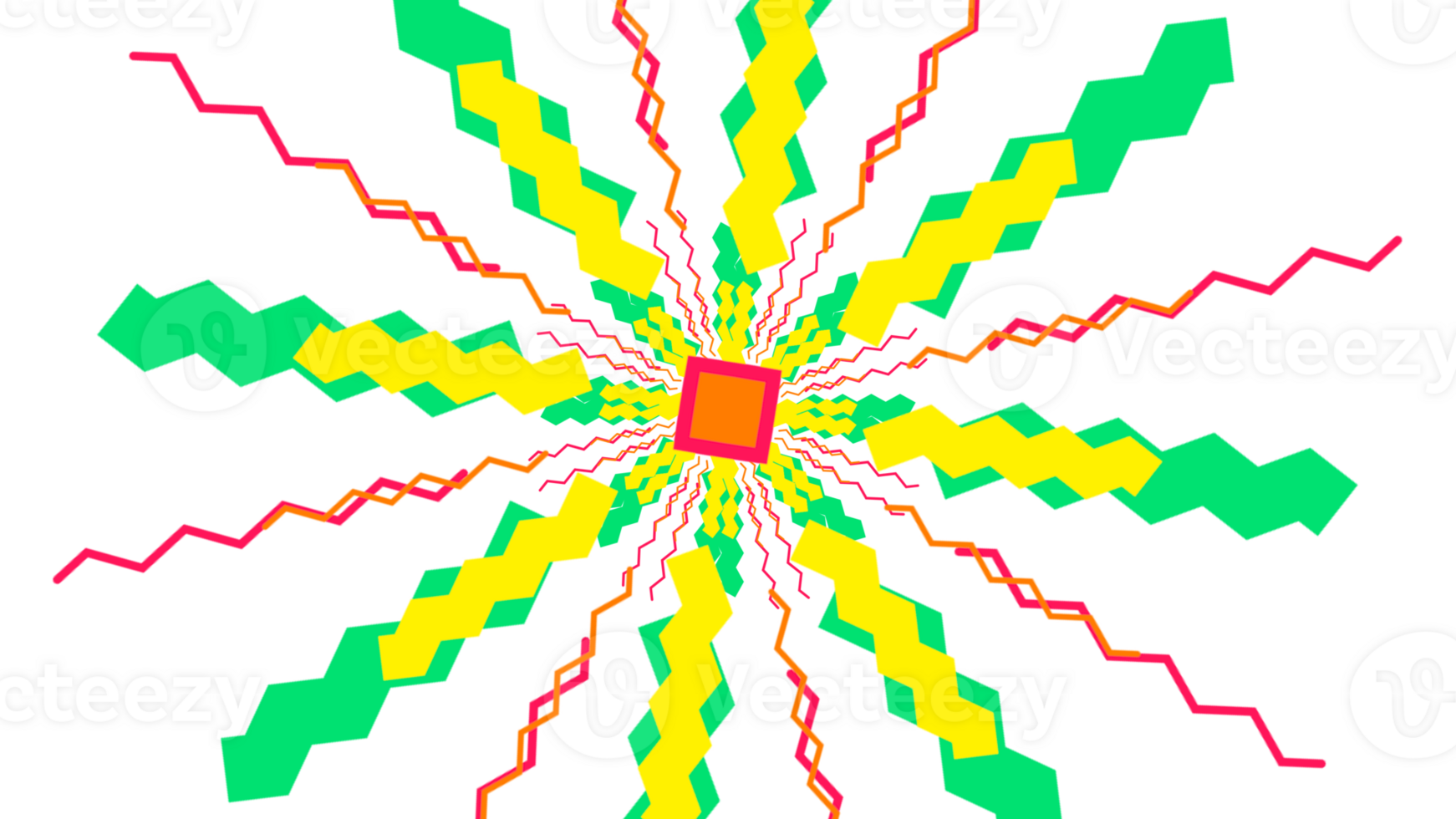 a colorful geometric pattern with a yellow and green starburst png