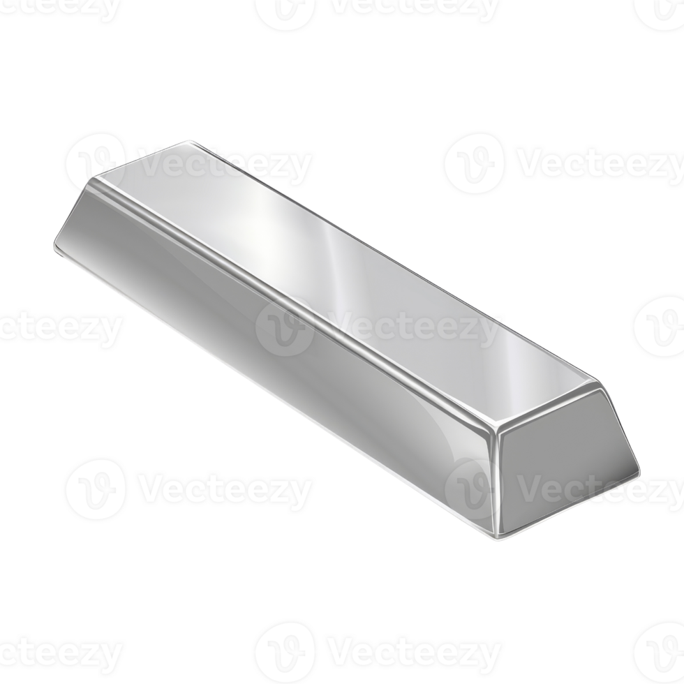 Realistic silver bar isolated on transparent background. png