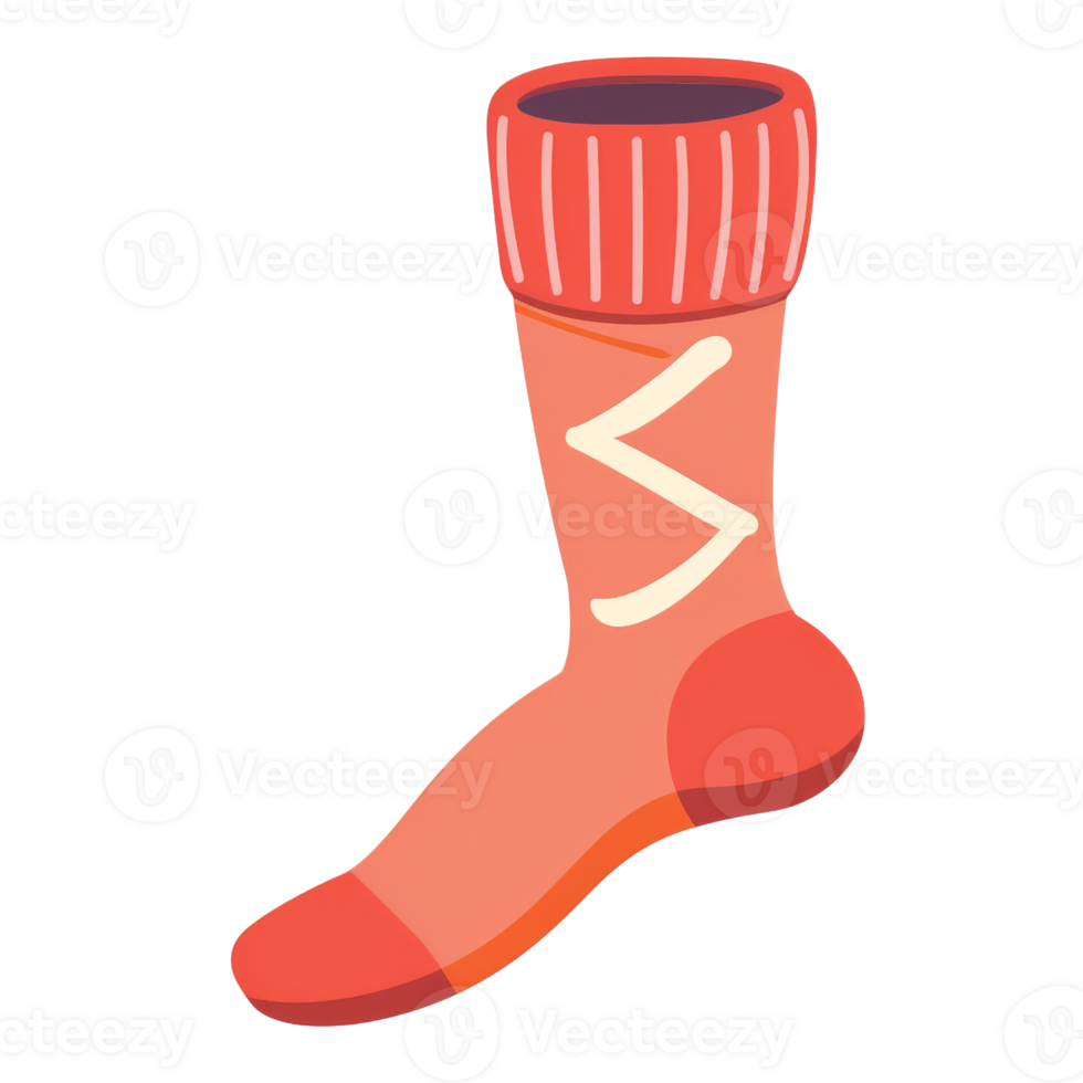 Red sock isolated on a transparent background. illustration in cartoon style. png