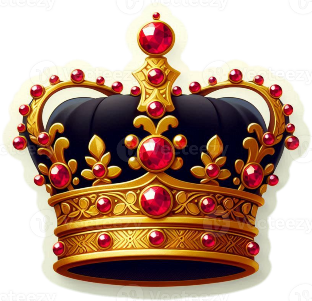 An antique crown made of gold and red rubies. png