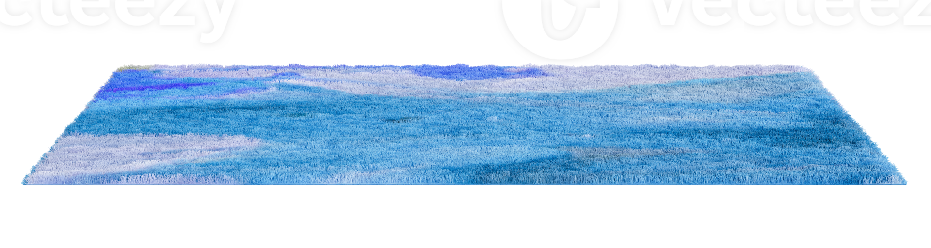 Blue rectangular carpet with a detailed texture, perfect for modern home or kids room interiors, on transparent background. Cut out rug. Contemporary, Scandinavian style. Front view. 3D render. png