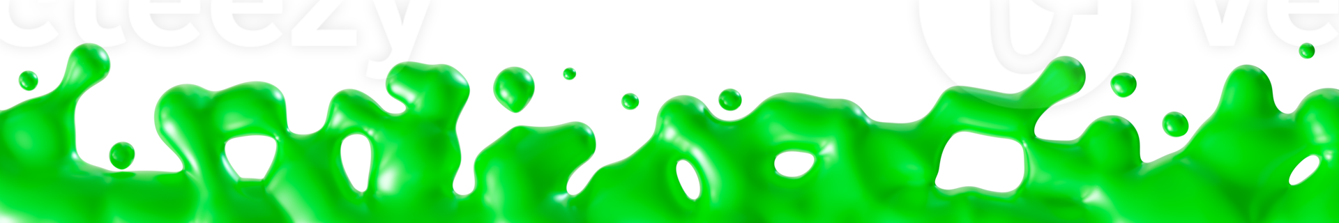 Vivid green slime splashes on transparent background, perfect as playful Halloween design element. Cut out of green mysterious dripping liquid, fluid. Footer or header. 3D render. png
