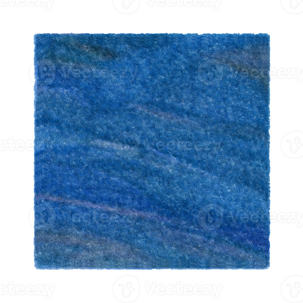 Blue square carpet with detailed texture, perfect for modern home, kids room interiors, on transparent background. Cut out rug. Contemporary, playful style. Top view, floor plan element. 3D. png