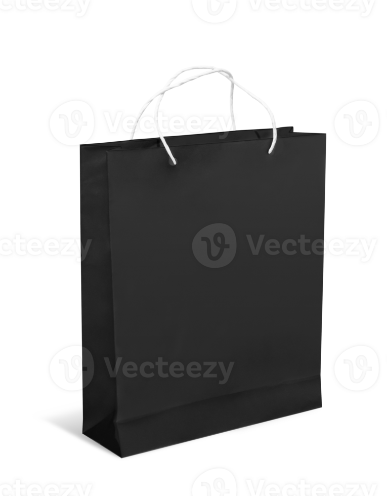 Black Eco Paper Bag, Reusable eco friendly paper bag isolated on transparent background. png