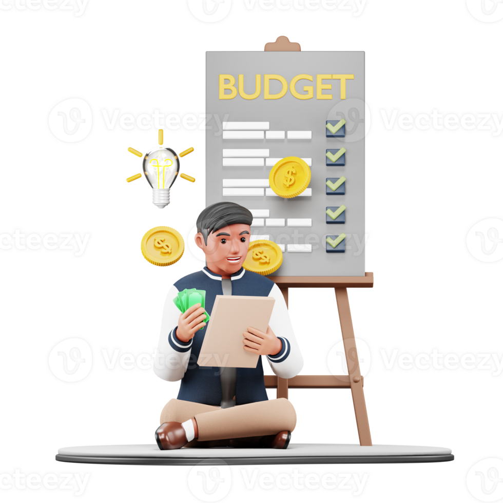 3D Businessman Planning Budget. Cartoon Character Illustration for Business and Finance Project png