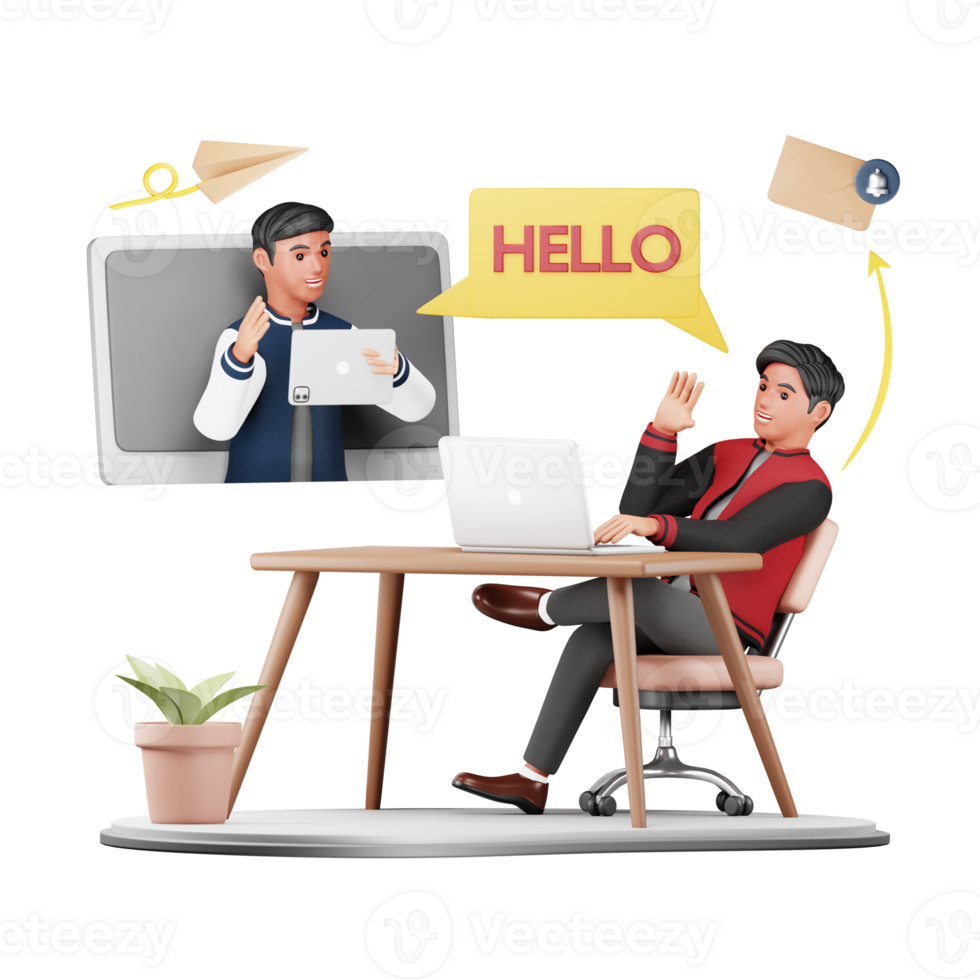 3D Businessman Doing Calling. Modern Cartoon Character Illustration for Corporate and Remote Work png