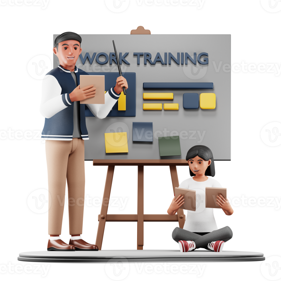 3D Businessman in Work Training Program. Modern Cartoon Character Illustration for Corporate and Development png