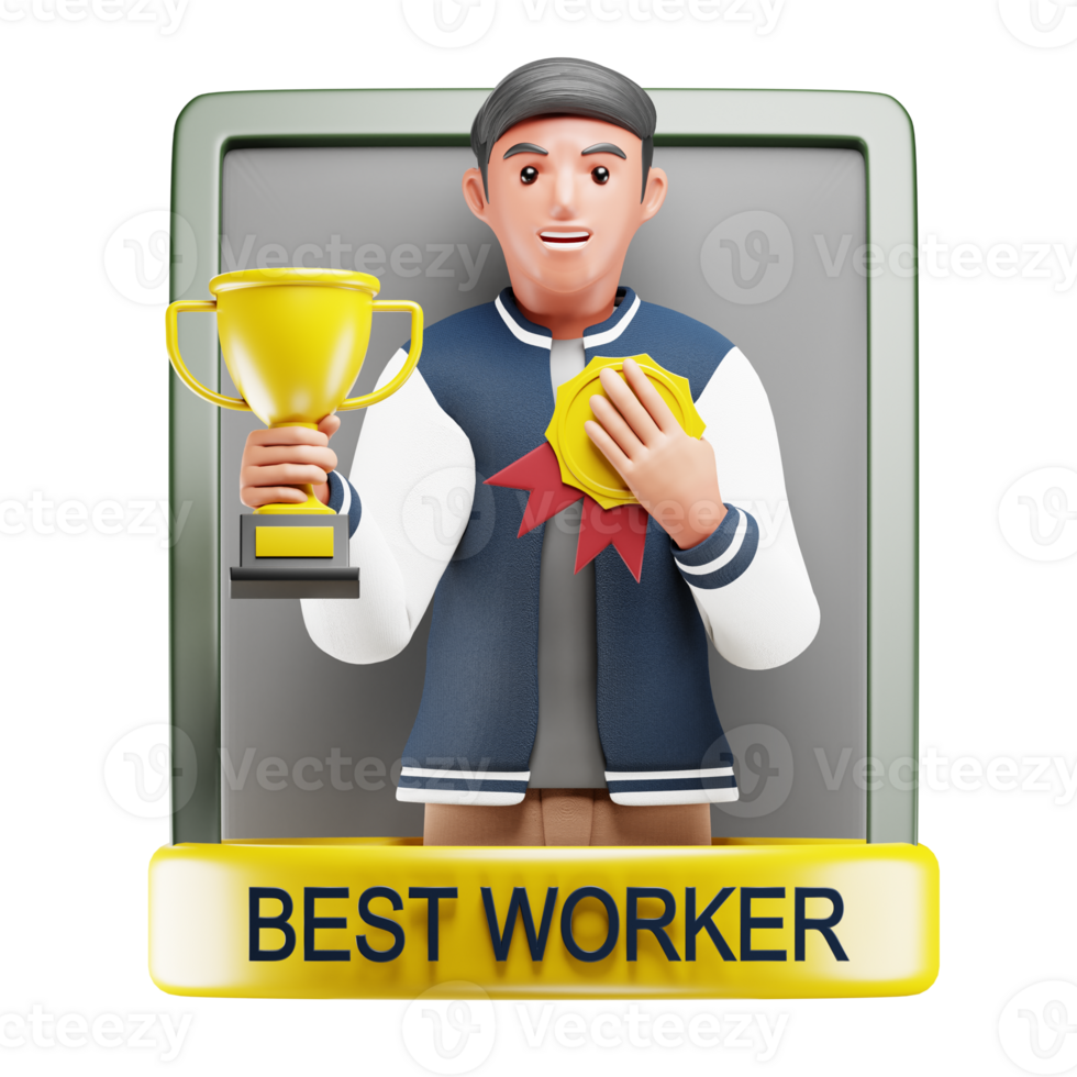 3D Best Worker Businessman. Cartoon Character Illustration for Business and Success Projects png
