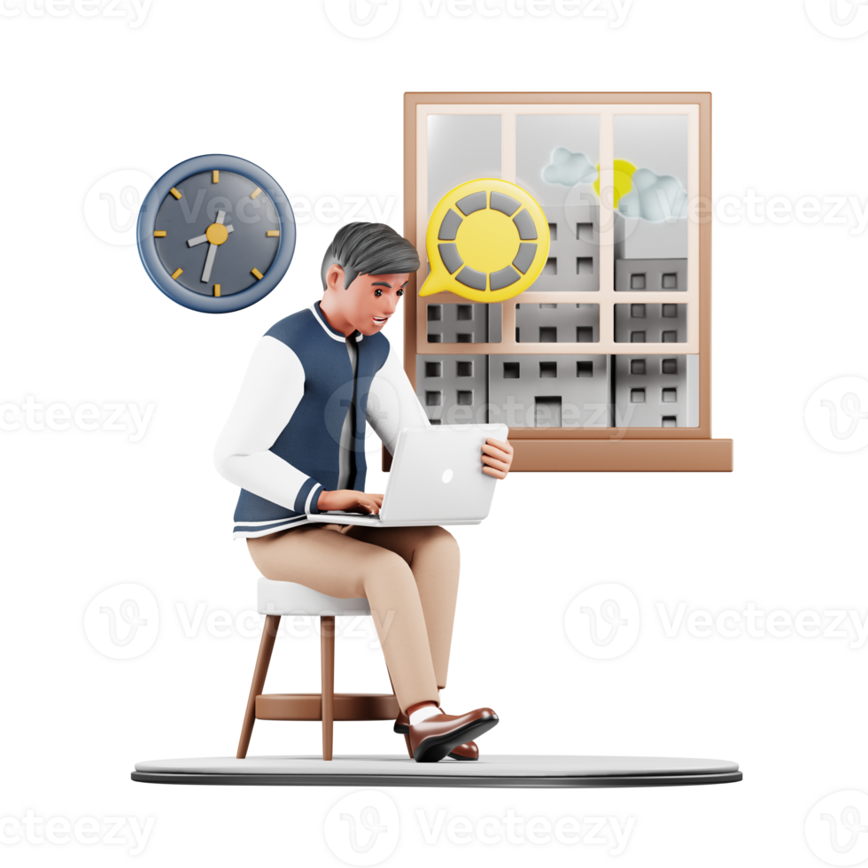 3D Businessman Working on Laptop. Cartoon Character Illustration for Remote Work png
