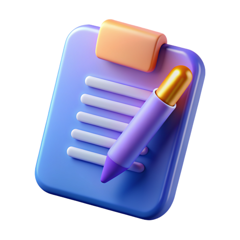 3D homework icon 3D paper and pen symbol 3D homework symbol png