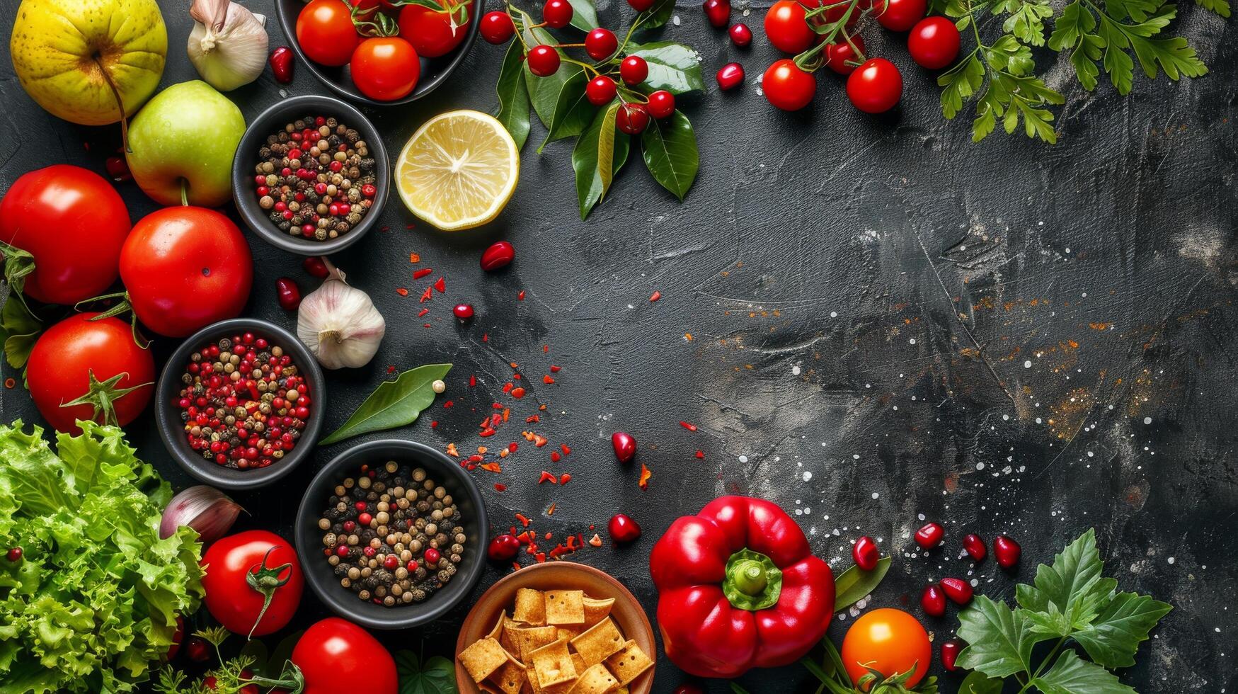 Fresh Produce Arranged on a Wooden Surface With a Green Word photo
