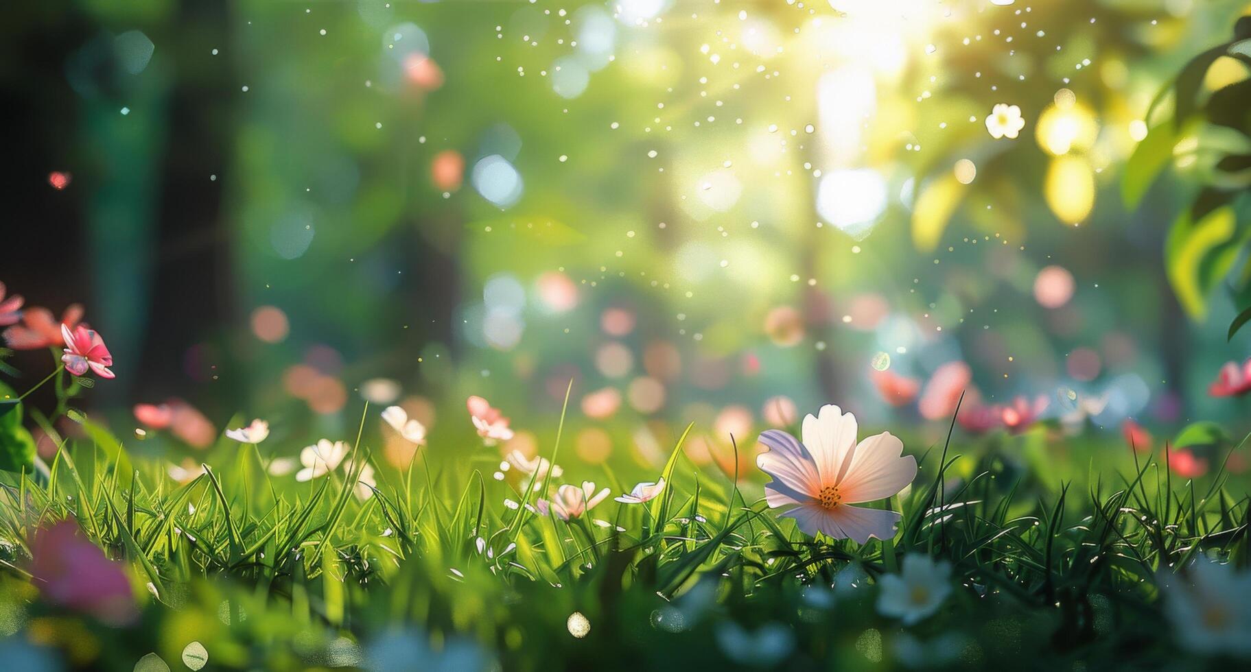 Single White Flower Blooming in a Field of Flowers at Sunset photo