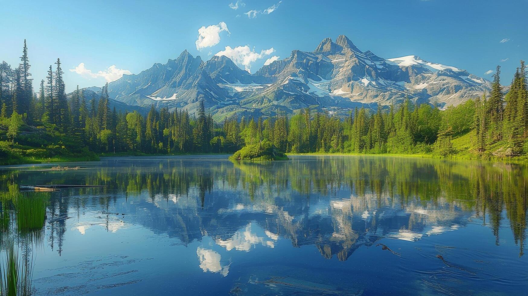 Lake Surrounded by Trees With Mountains in Background photo