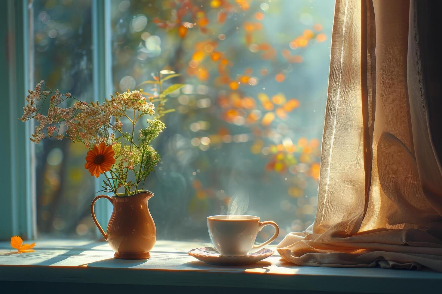 A Cup of Tea by the Window on a Sunny Autumn Day photo
