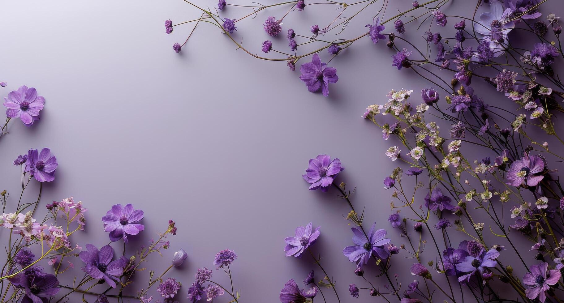 Purple and Pink Flowers Arranged on a Lavender Background photo