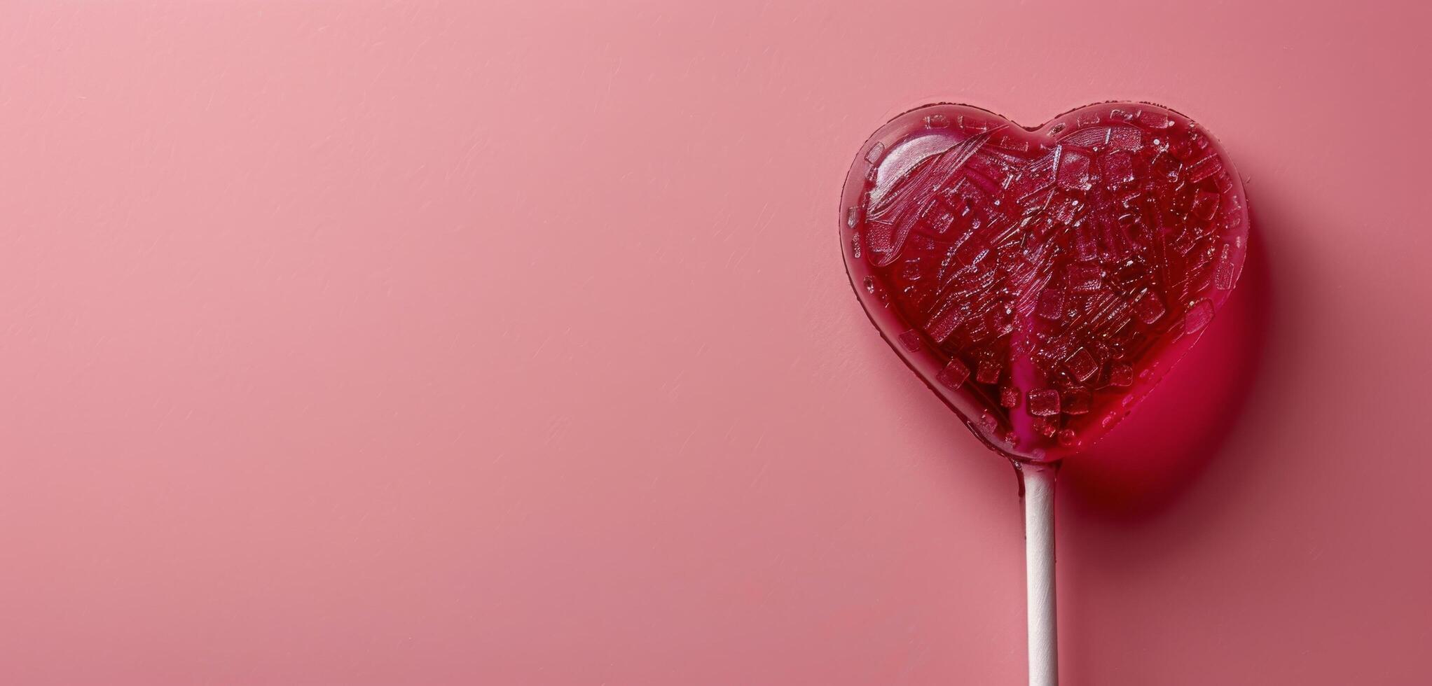 Pink Heart Shaped Lollipop on Pink Background photo