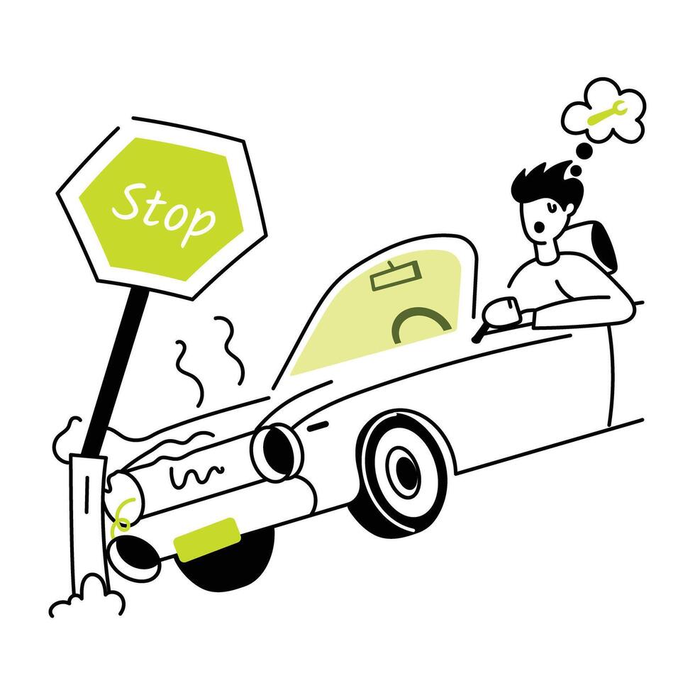 Check out this doodle mini illustration of car accident vector