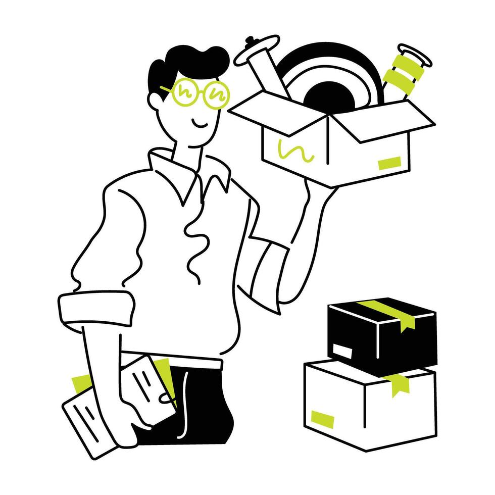 Ready to use doodle mini illustration of car parts boxes vector