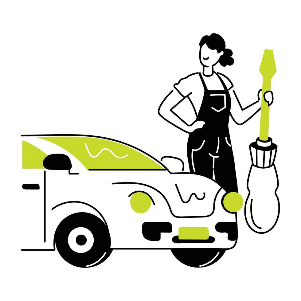 Easy to edit doodle mini illustration of car service vector