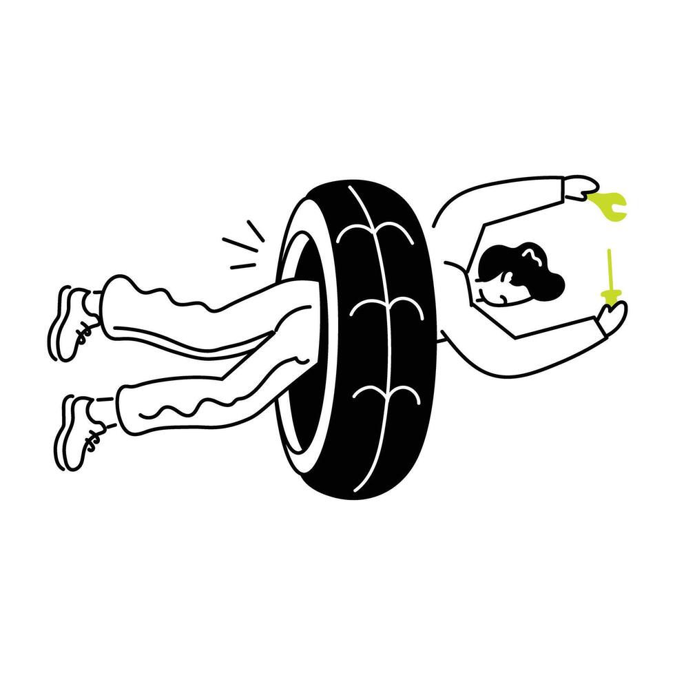 Check out this doodle mini illustration of tyre fitting vector