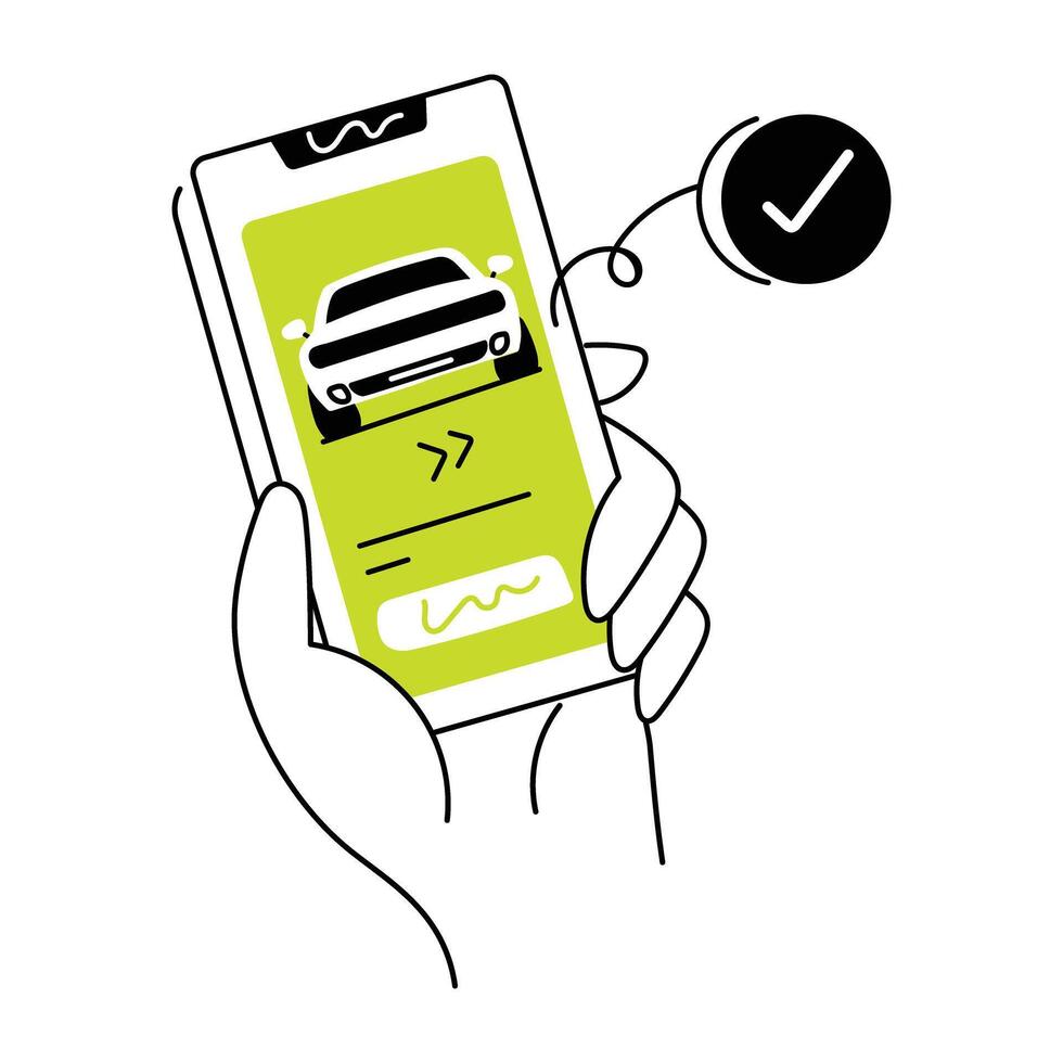 Easy to edit doodle mini illustration of an auto app vector