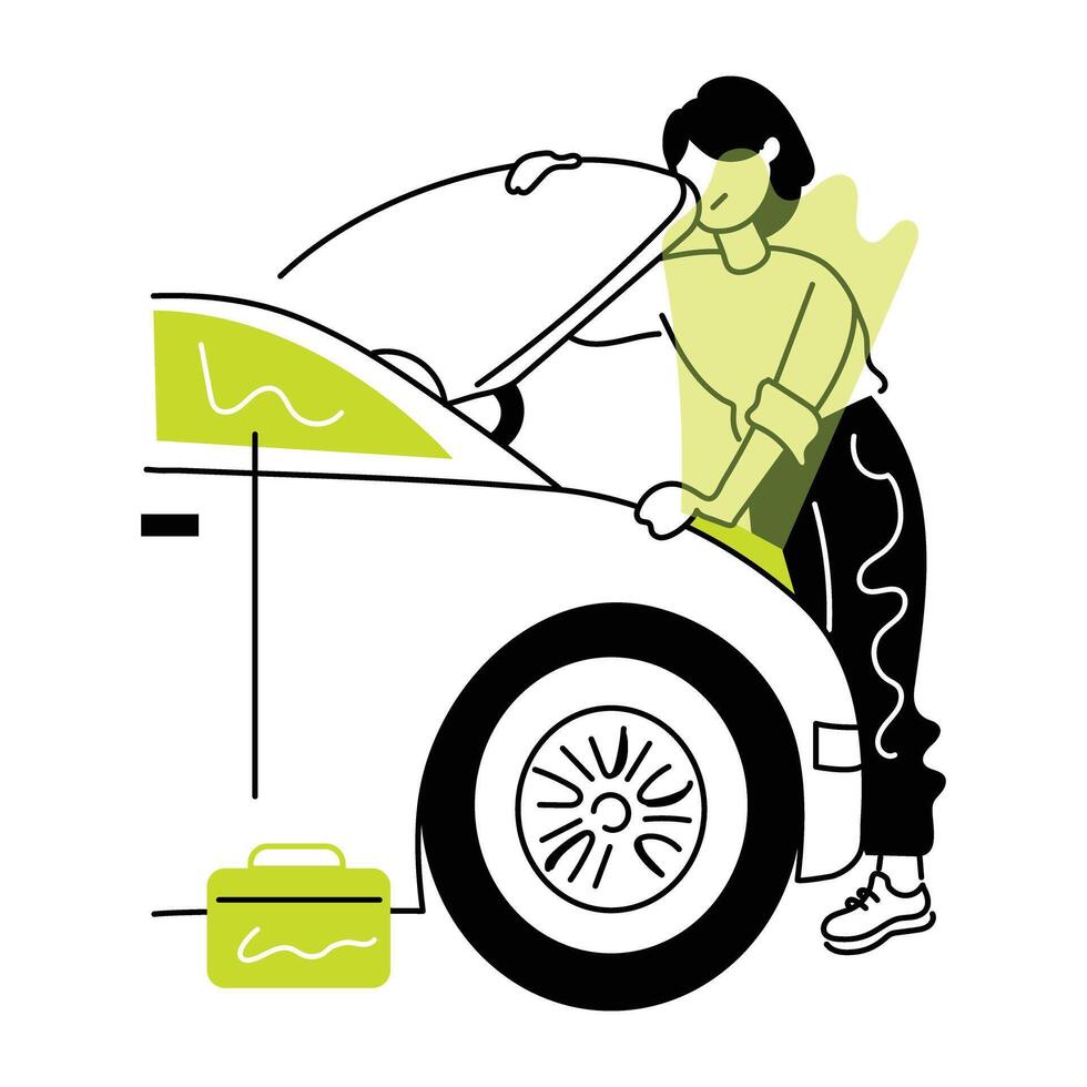 Get this doodle mini illustration of engine checking vector