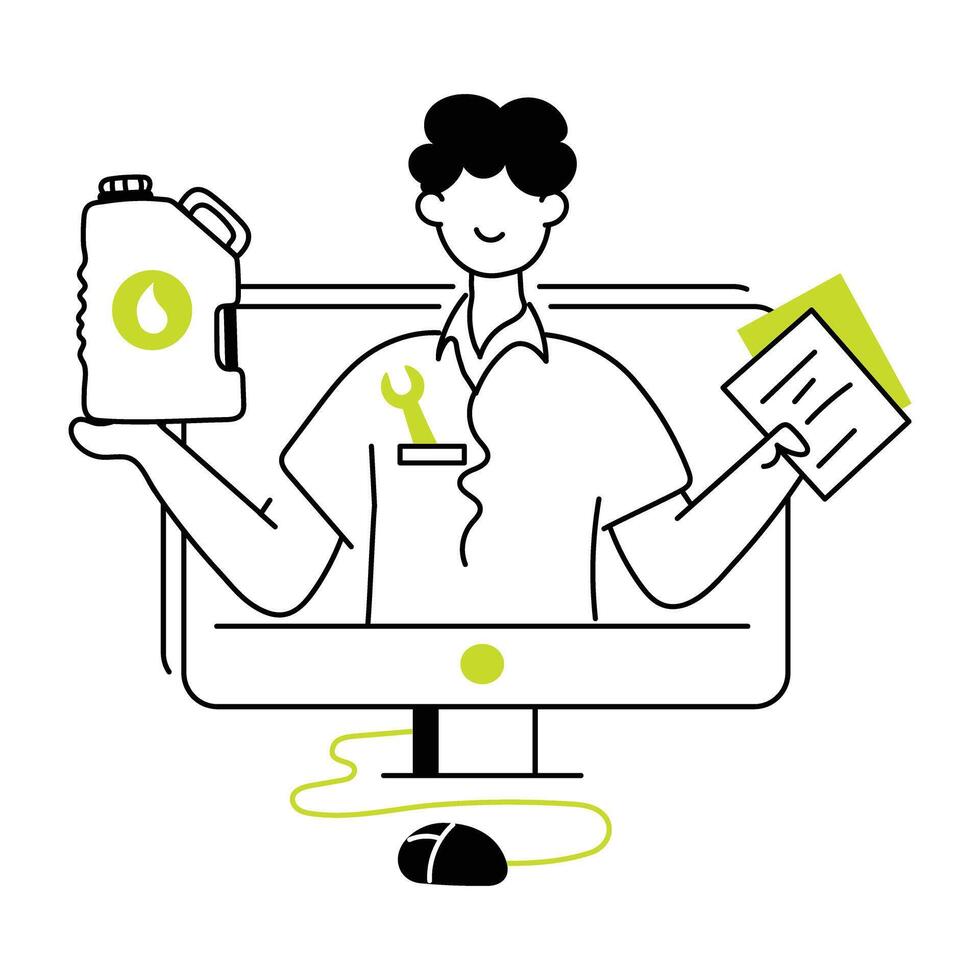 Customizable doodle mini illustration of online mechanic service vector