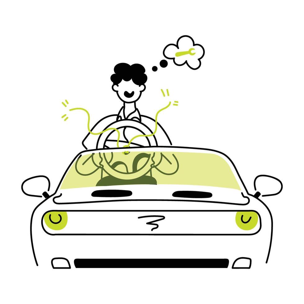 Trendy doodle mini illustration of a broken car vector