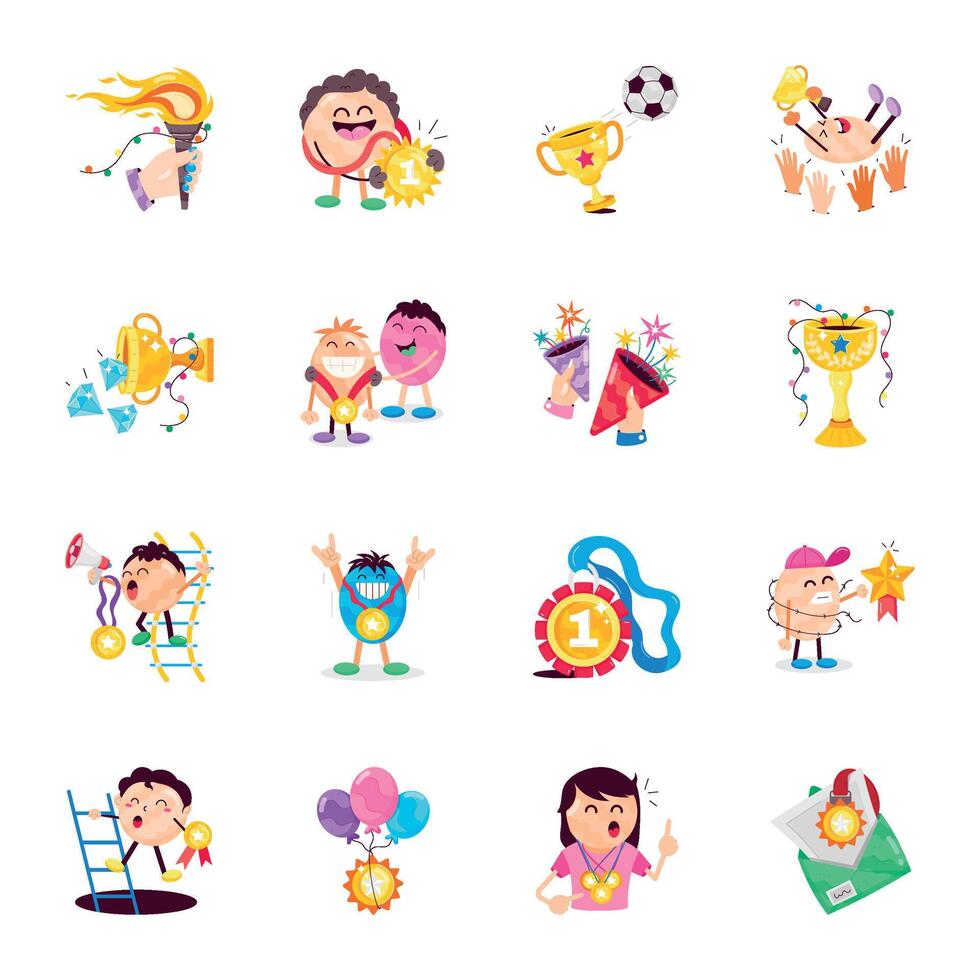 Handy Set of Success Flat Stickers vector
