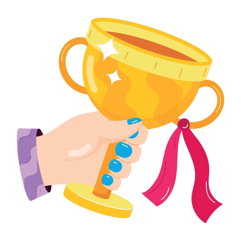 Ready to use flat sticker of hand holding trophy cup vector