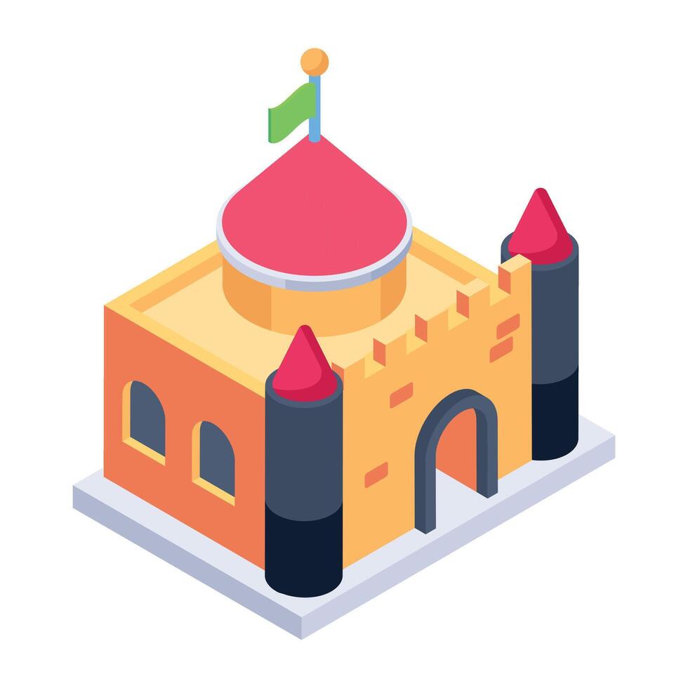 Grab this isometric icon of a bouncing castle vector