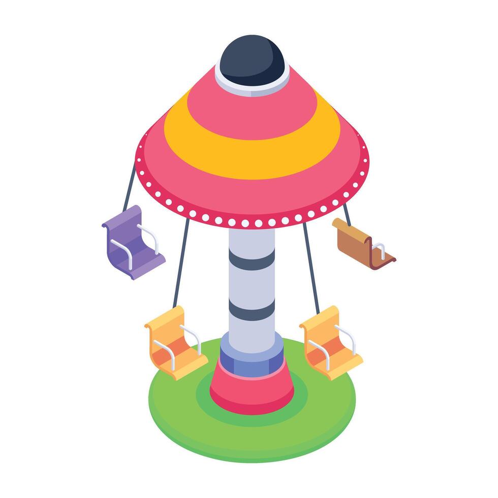 Easy to edit isometric icon of a carousel swing vector
