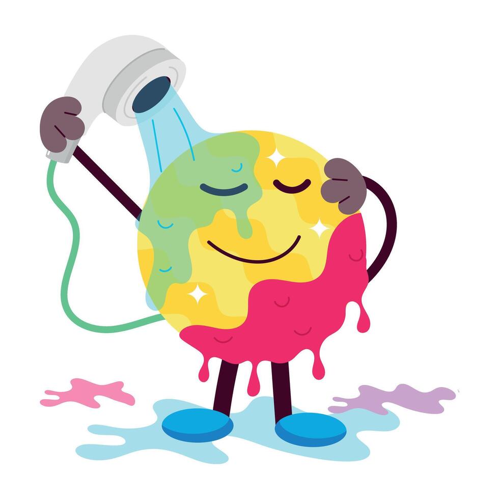 Ready to use flat sticker of taking shower vector