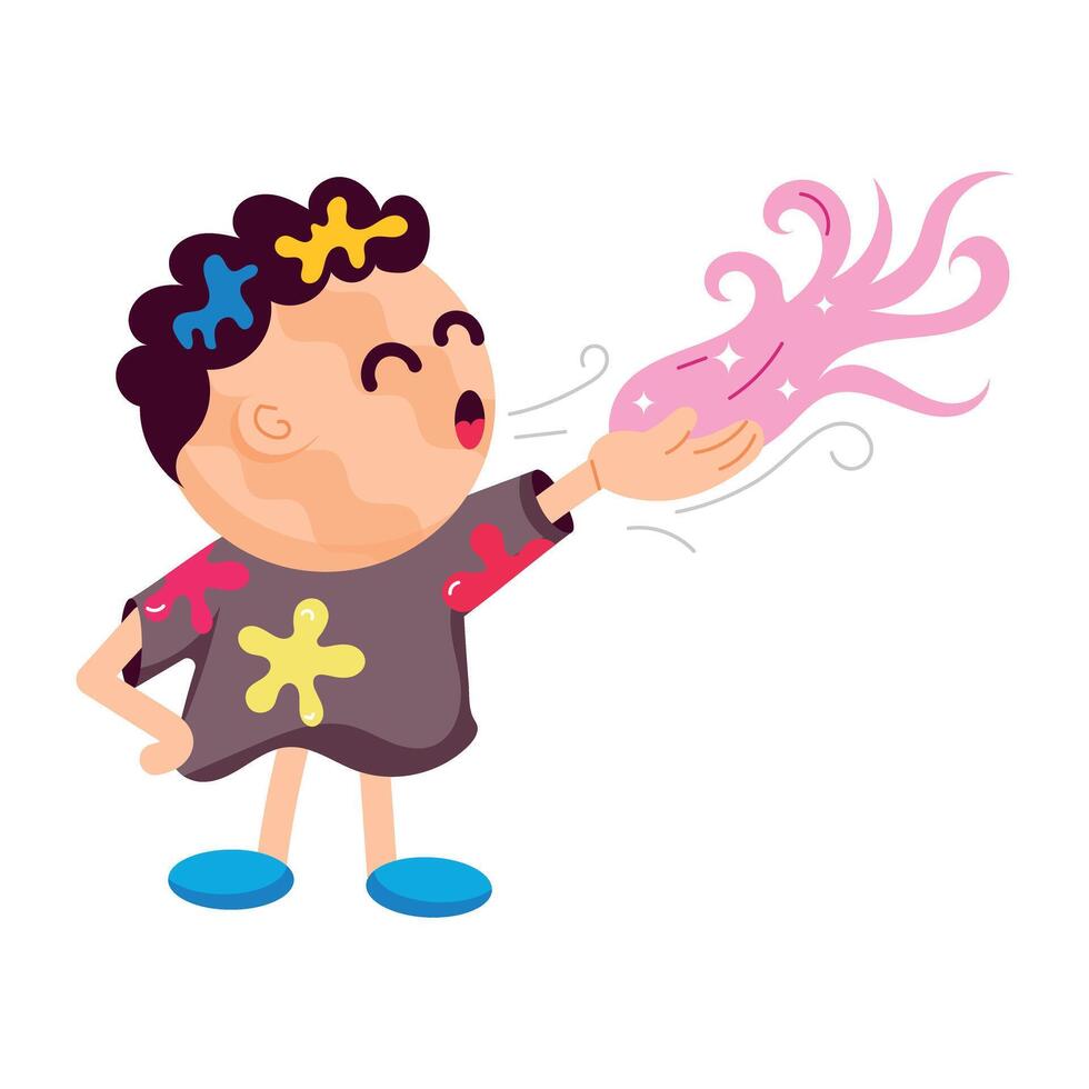 A flat style sticker of kid blowing powder colour vector