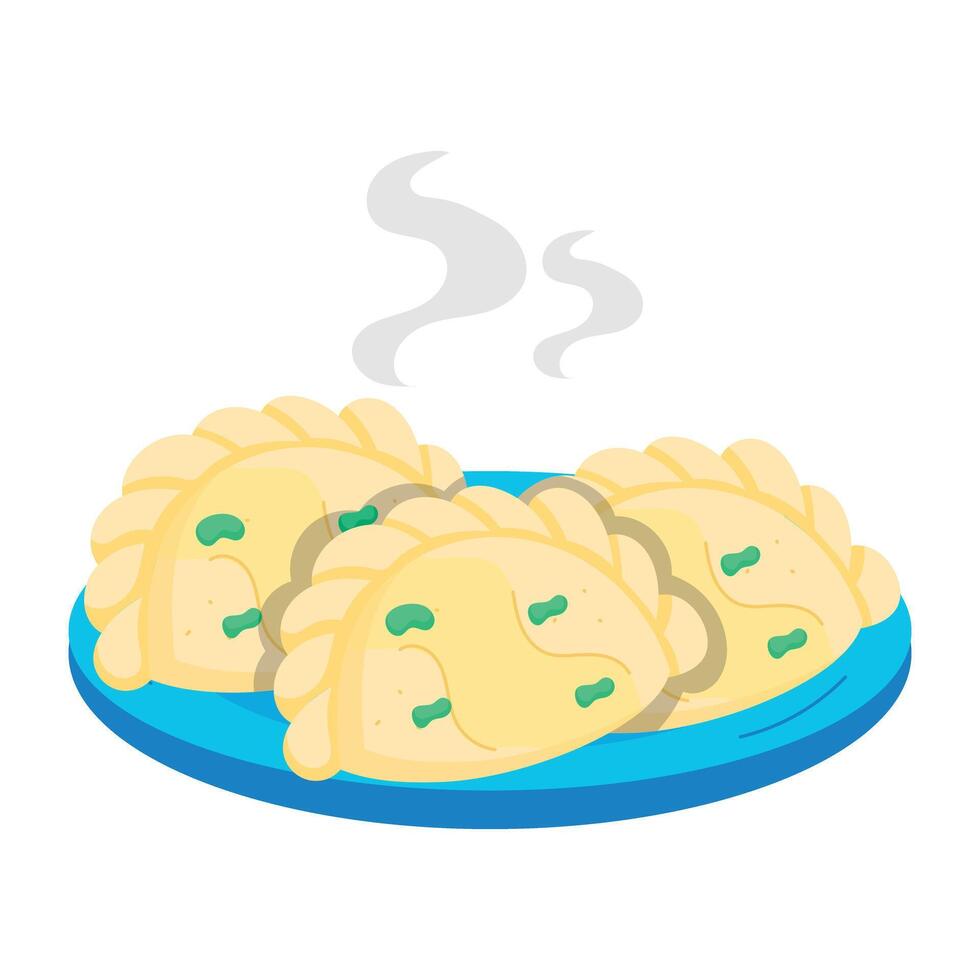 Grab this flat sticker of dumplings plate vector