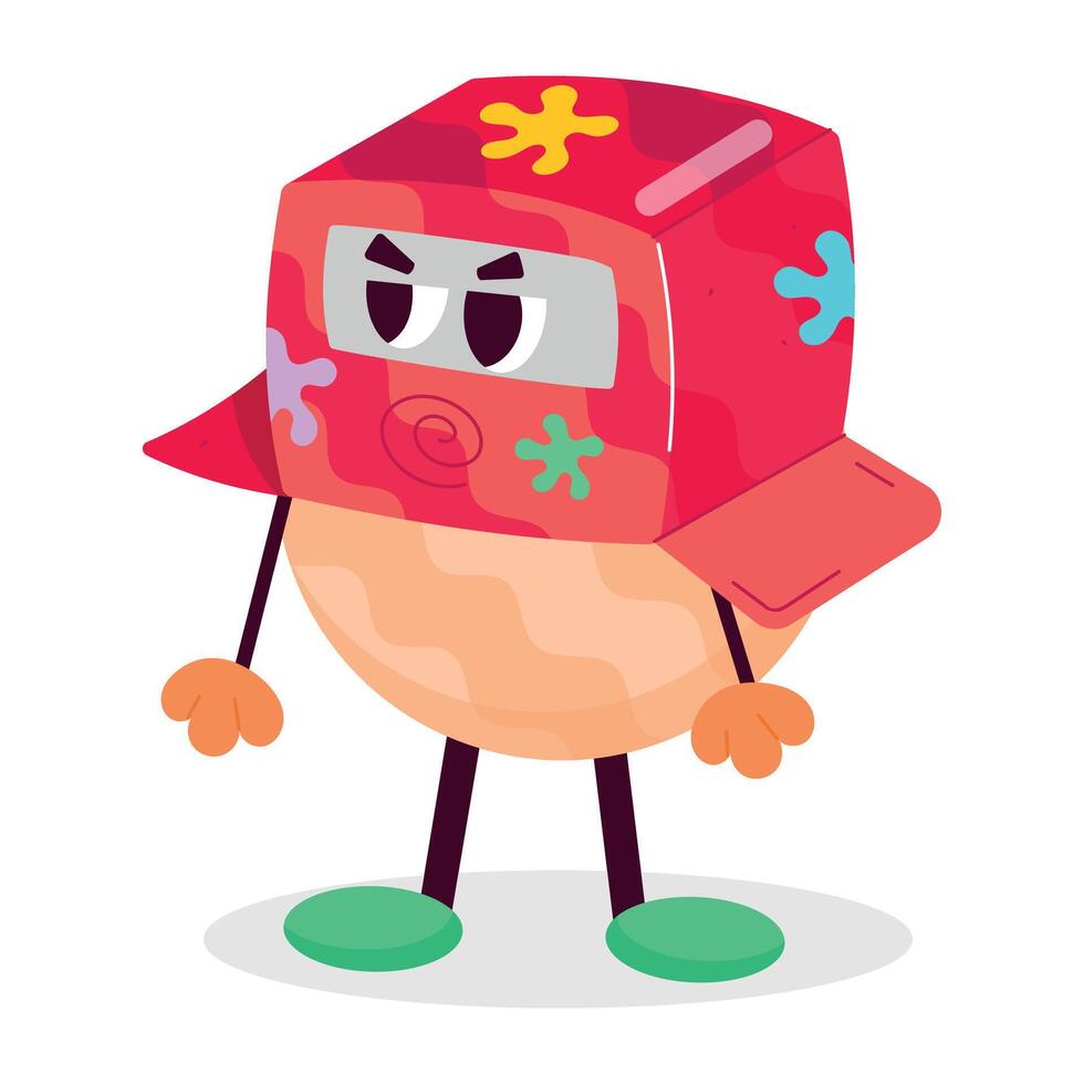 Hide face with cardboard box, flat style sticker vector