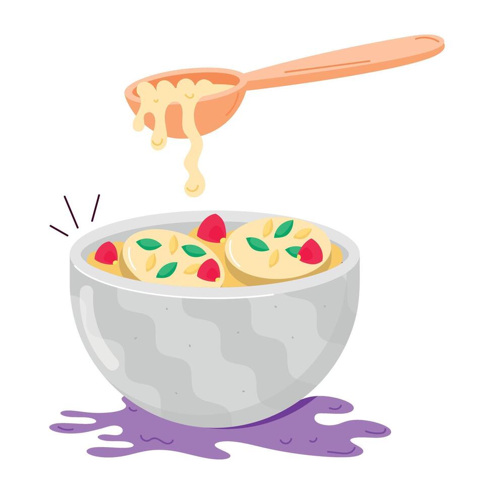 Handy flat sticker of pudding bowl vector
