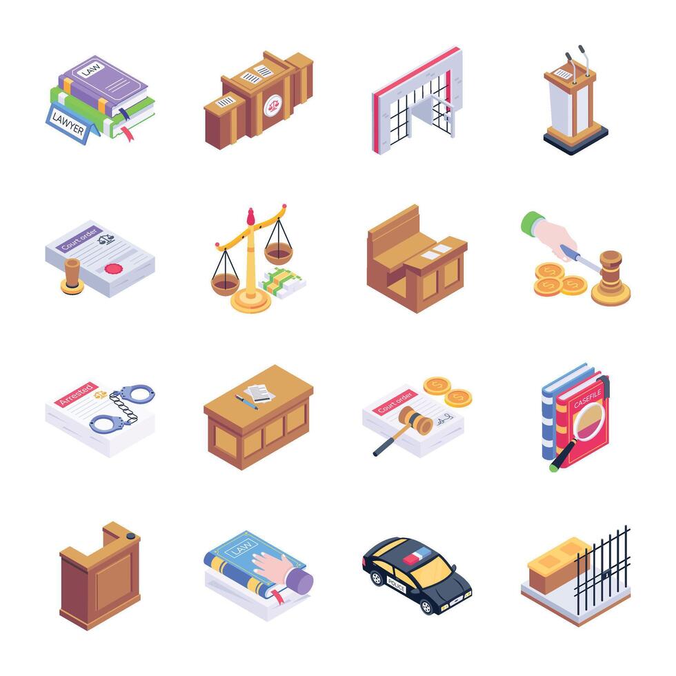 Handy Pack of Law and Justice Isometric Icons vector
