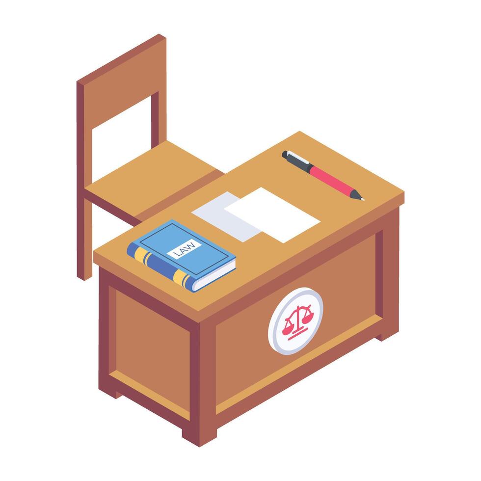 An isometric icon of courtroom furniture vector