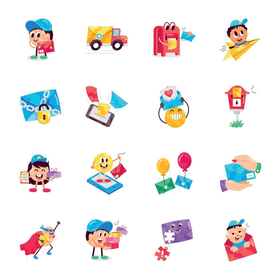 Collection of Flat Style Mail Service Stickers vector
