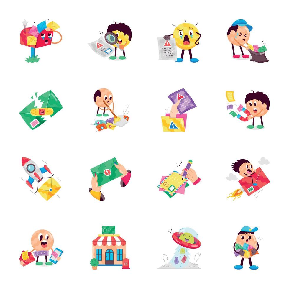 Set of Mail Station Flat Style Stickers vector