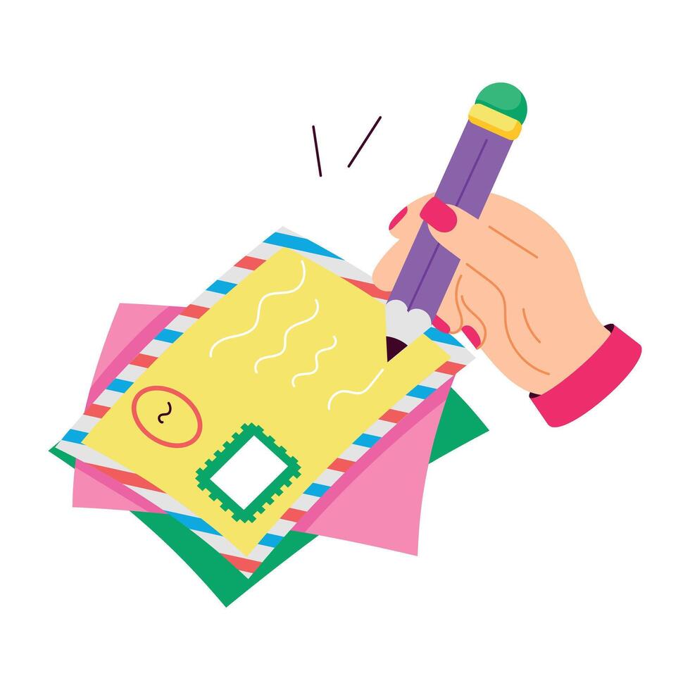 A well-designed flat sticker of postcard writing vector