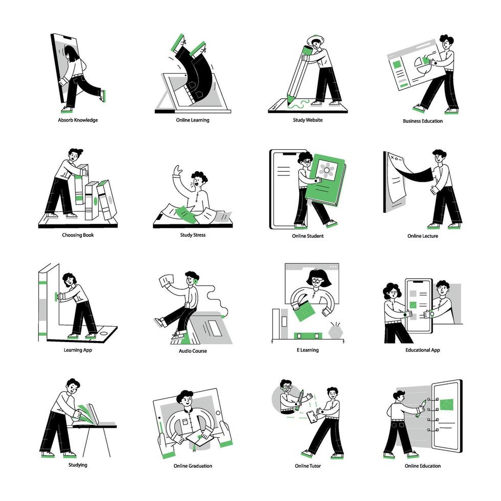 Latest Pack of Online Learning Linear Mini Illustrations vector