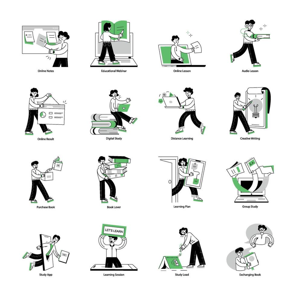 Handy Set of Distance Learning Linear Mini Illustrations vector