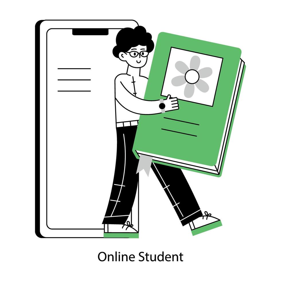 Online student mini illustration in line style vector