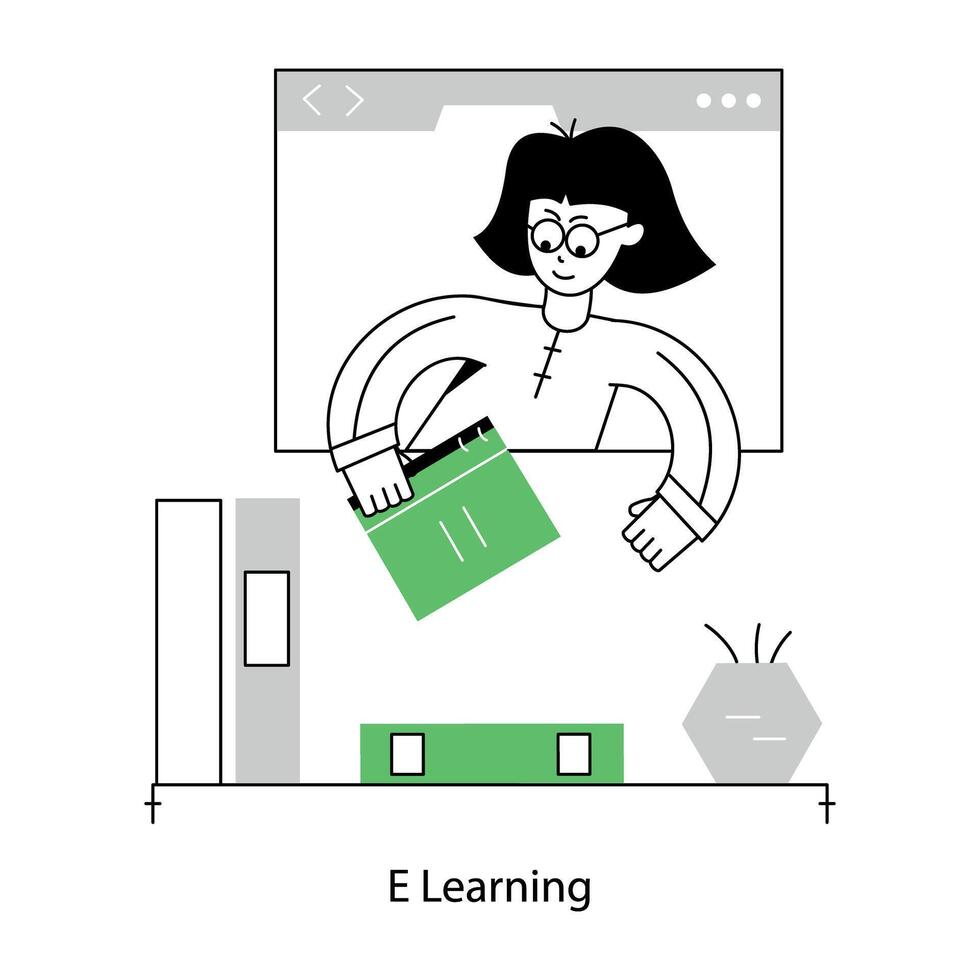 An appealing outline mini illustration of e learning vector