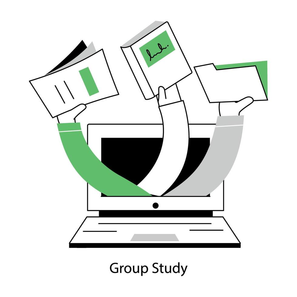 Premium outline mini illustration of group study vector