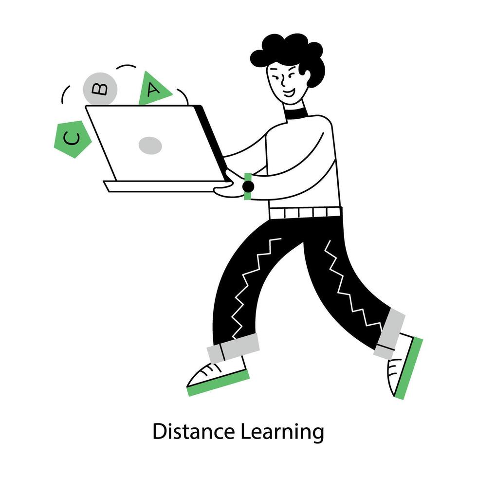 Get this outline mini illustration of distance learning vector